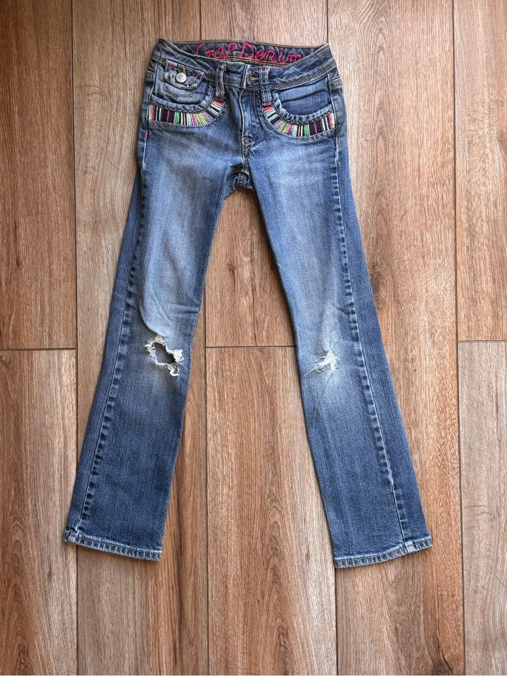 GAP Blue Flare Jeans with Multicolor Pocket Trim